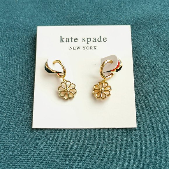 KATE SPADE Spade Floral Gold Huggie Earrings NEW $58